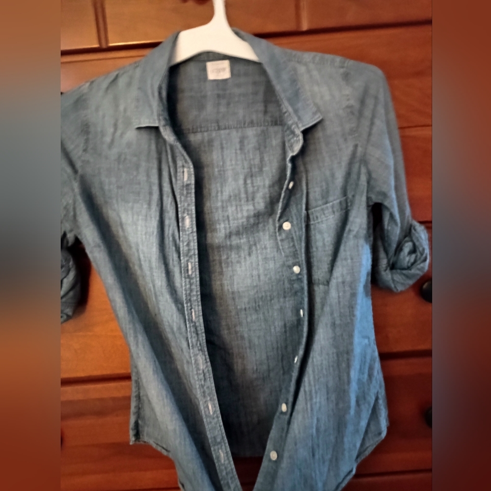 Thin denim button up